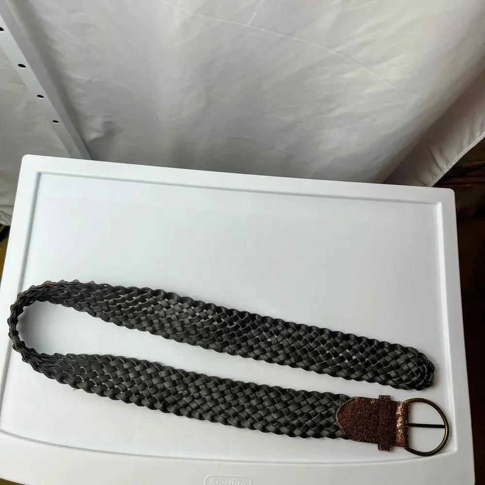 Sparkly Gold‎ Bronze Woven Belt 39” x 2” Glam Party Y2K Retro Disco Shimmering
